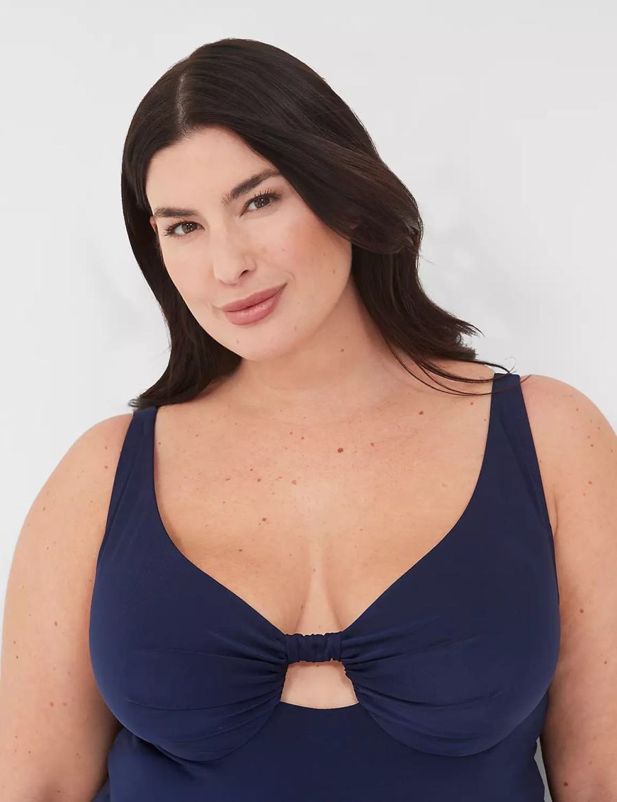 Lane Bryant Underwire Knot-Front Tankini Women Bikini Top Blue | LHG9740WW