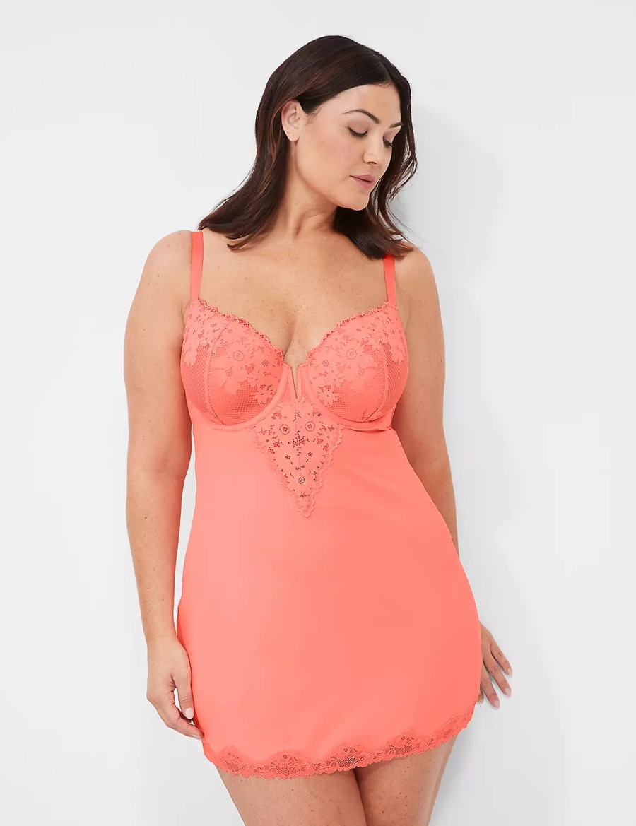 Lane Bryant Underwire Lace Slip Women Dress Pink | MXE3231WK