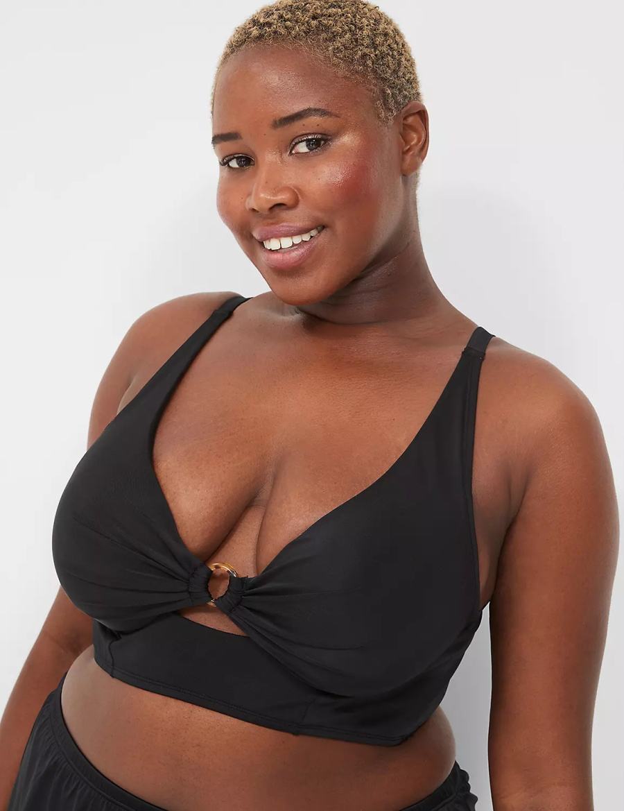 Lane Bryant Underwire Longline O-Ring Women Bikini Top Black | SVH1618TM