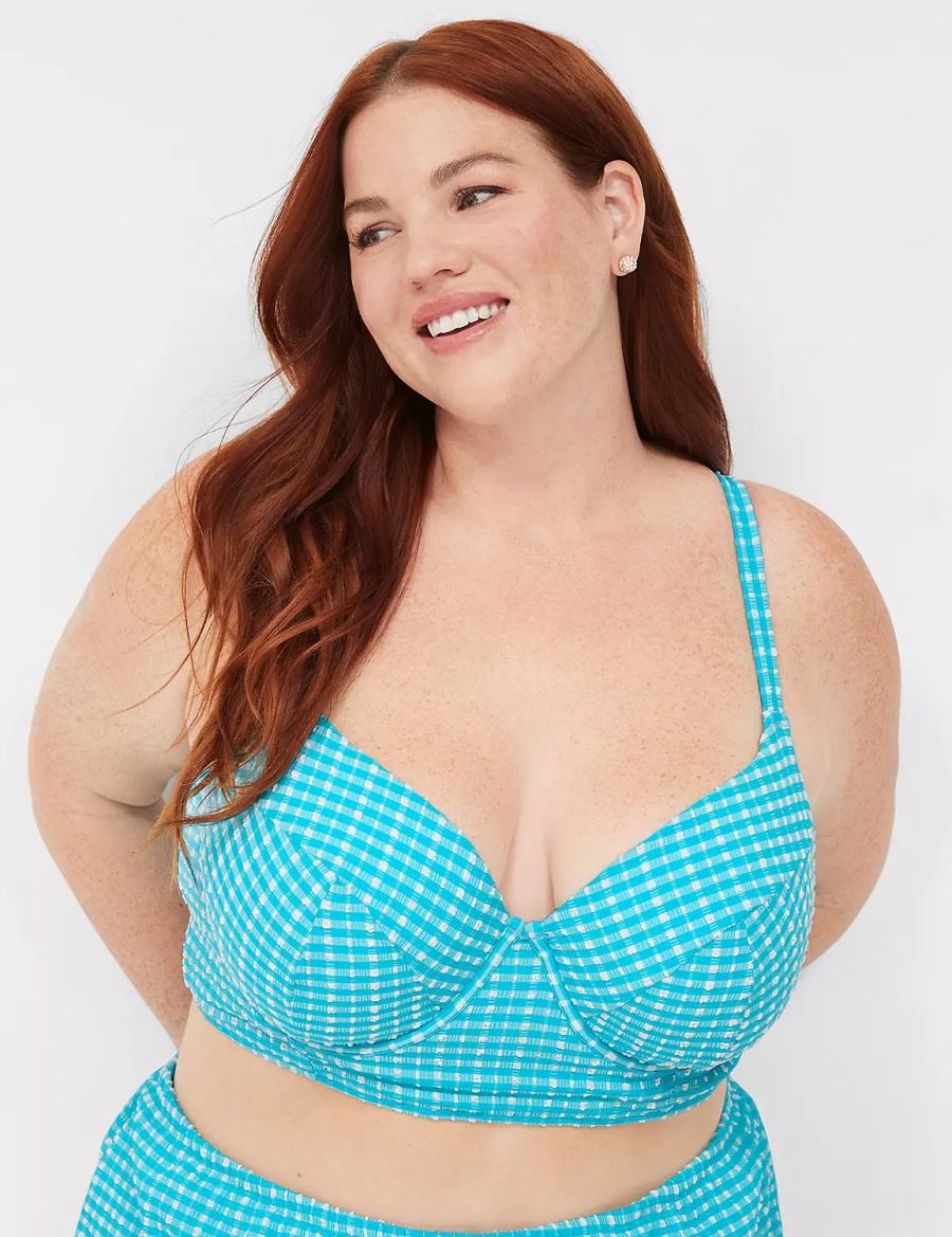 Lane Bryant Underwire Longline Women Bikini Top Blue White | RFK1653VI