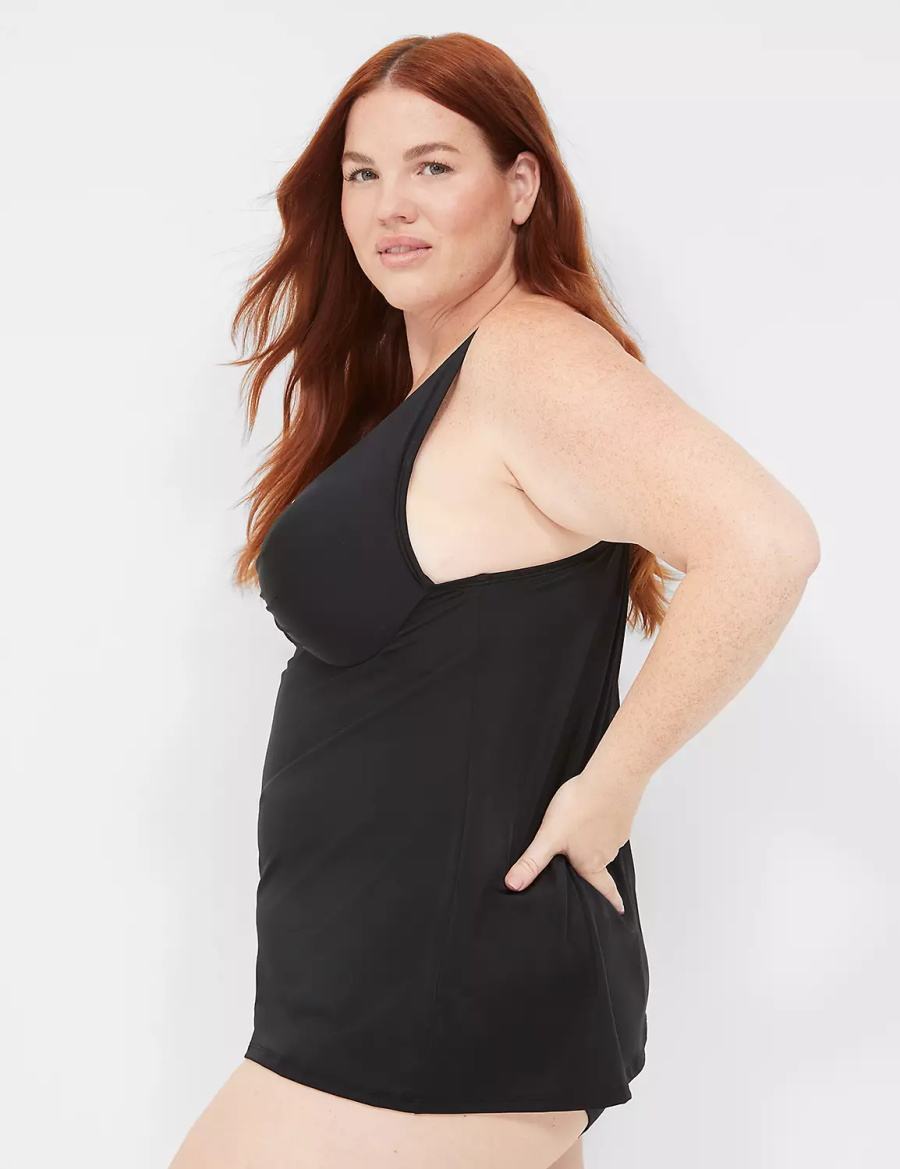 Lane Bryant Underwire O-Ring Tankini Women Bikini Top Black | UYN8661WK