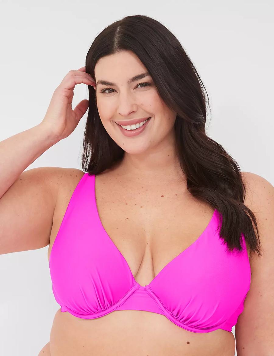 Lane Bryant Underwire Plunge Women Bikini Top Pink | ESZ2160SZ