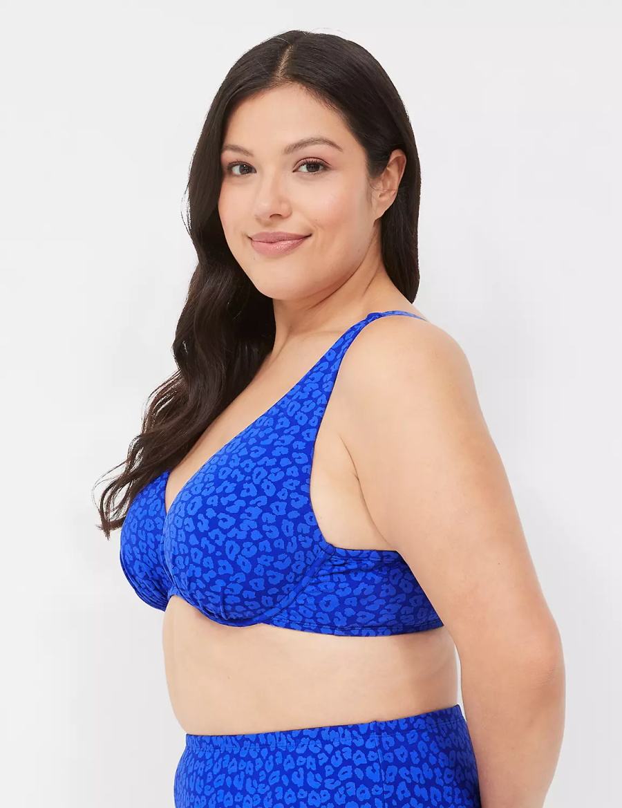 Lane Bryant Underwire Plunge Women Bikini Top Dark Blue | NCE10070LO