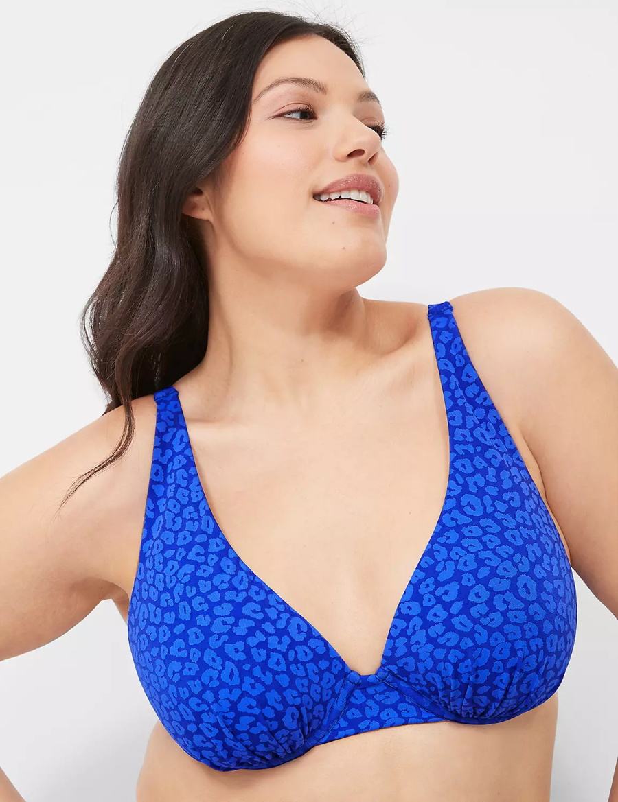 Lane Bryant Underwire Plunge Women Bikini Top Dark Blue | NCE10070LO