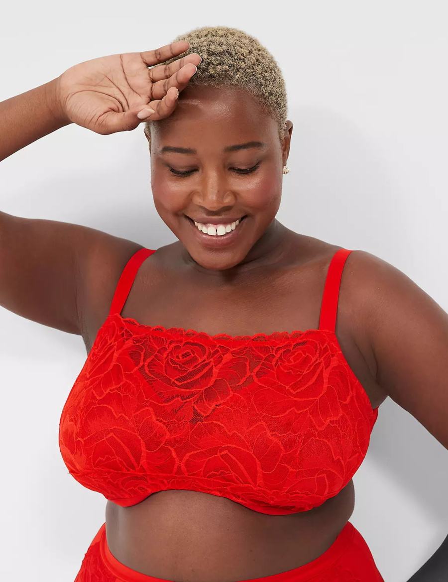 Lane Bryant Unlined with Lace Overlay Women Balconette Bra Red | RLG2414VX