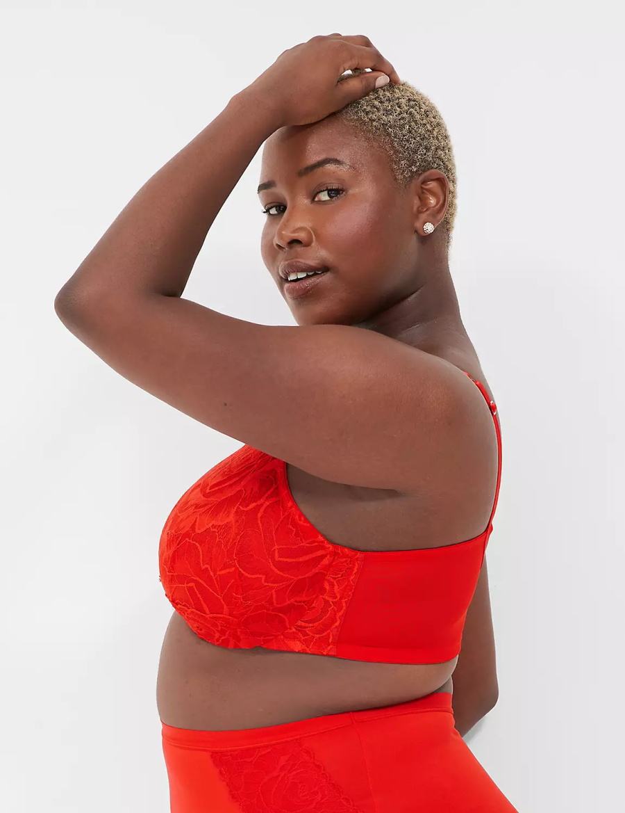 Lane Bryant Unlined with Lace Overlay Women Balconette Bra Red | RLG2414VX