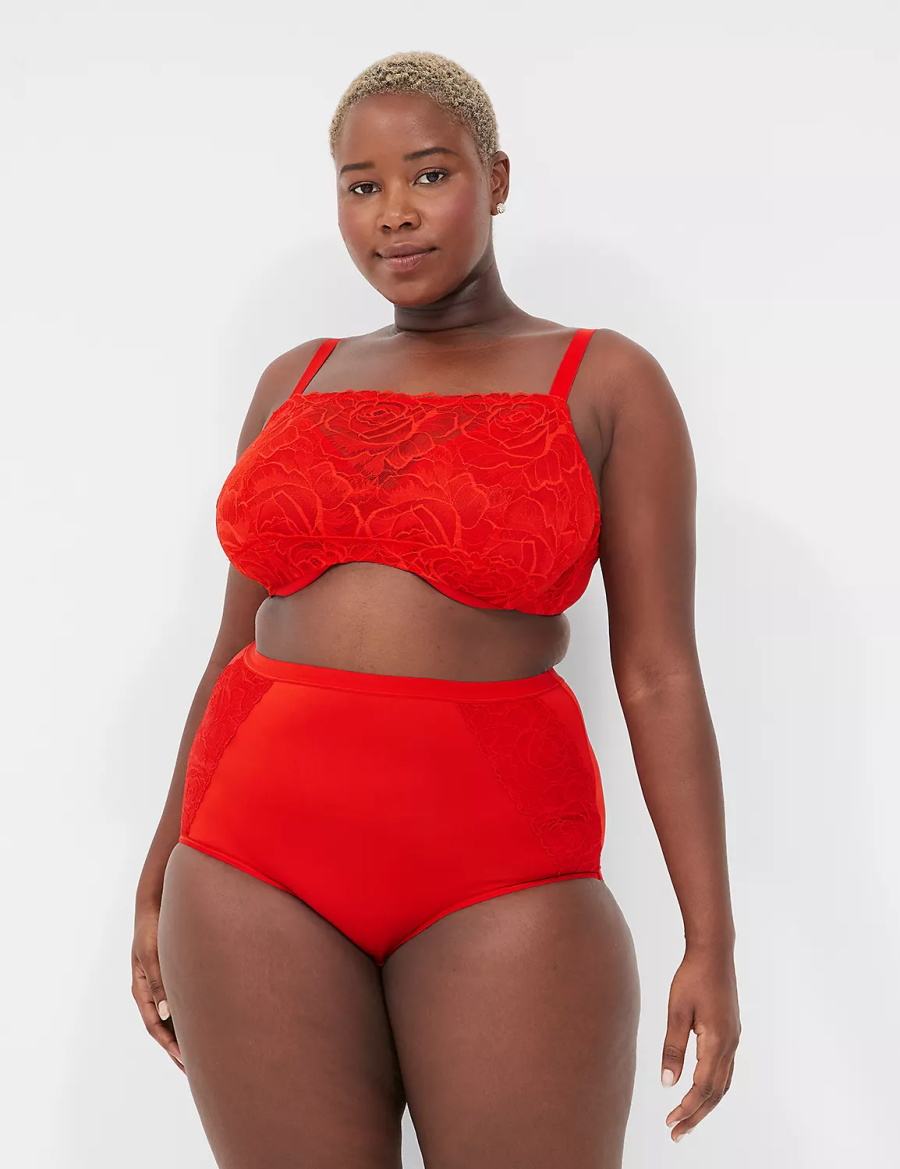 Lane Bryant Unlined with Lace Overlay Women Balconette Bra Red | RLG2414VX