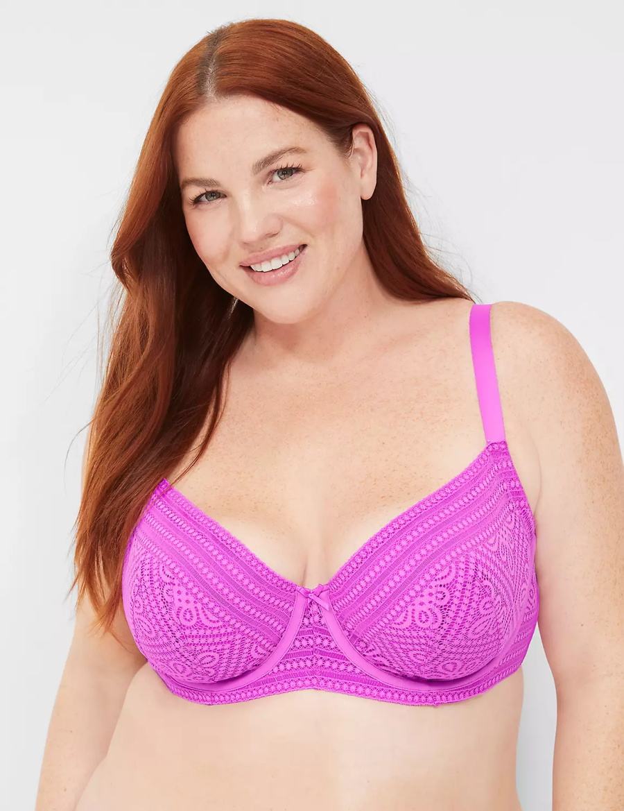 Lane Bryant Unlined with Lace Women Balconette Bra Light Purple | ATJ3354MM