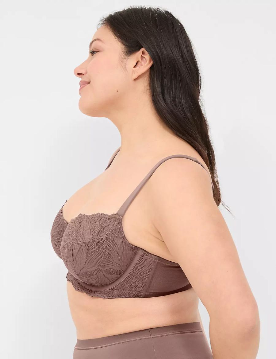 Lane Bryant Unlined with Lace Women Balconette Bra Deep Grey Brown | VGR3047HX