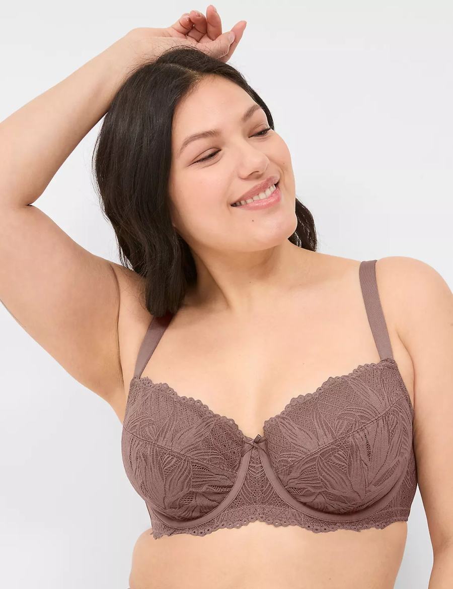 Lane Bryant Unlined with Lace Women Balconette Bra Deep Grey Brown | VGR3047HX