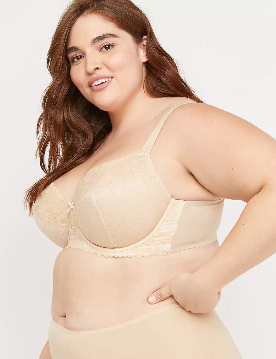 Lane Bryant Unlined with Lace Women Balconette Bra Beige | GDX162HF