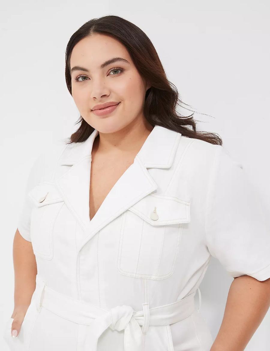 Lane Bryant Utility Straight Leg Denim Women Jumpsuit White | PMG731CF