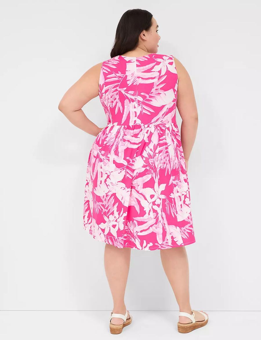 Lane Bryant V-Neck Easy Swing Women Casual Dress Pink | SJV2467OY