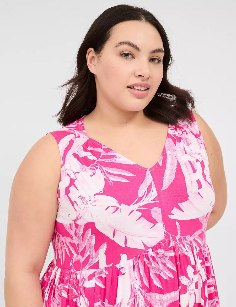 Lane Bryant V-Neck Easy Swing Women Casual Dress Pink | SJV2467OY