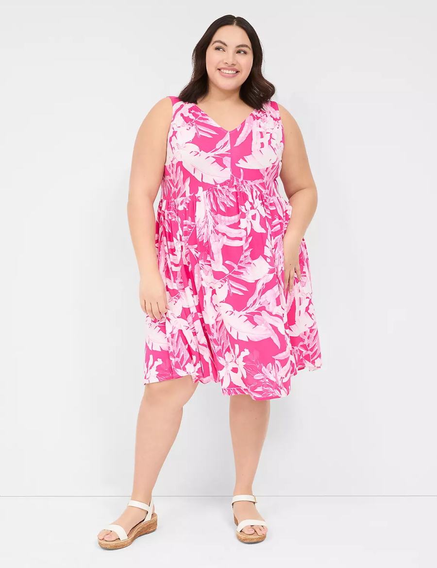 Lane Bryant V-Neck Easy Swing Women Casual Dress Pink | SJV2467OY