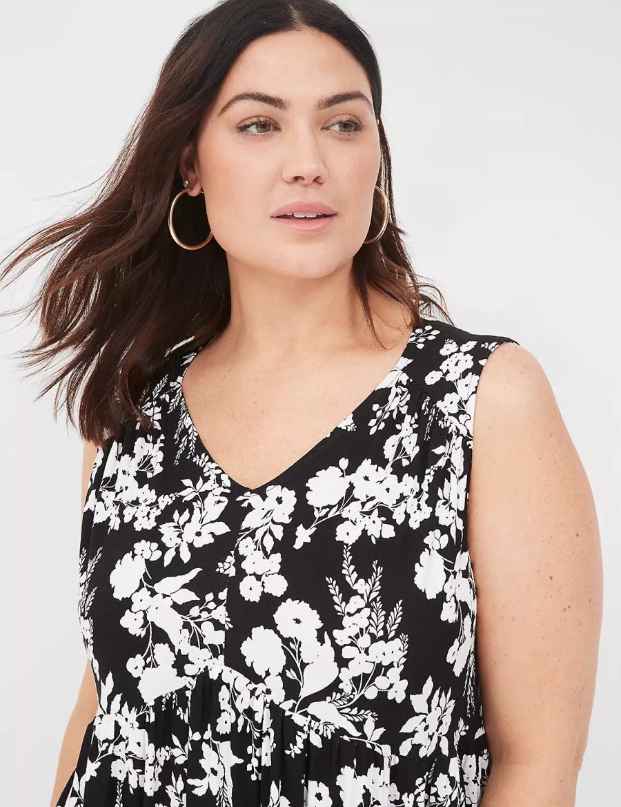 Lane Bryant V-Neck Easy Swing Women Casual Dress Black | FHZ6714OG