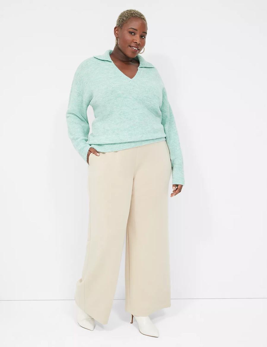 Lane Bryant V-Neck Polo Women Sweaters Light Green | XZH59100WV