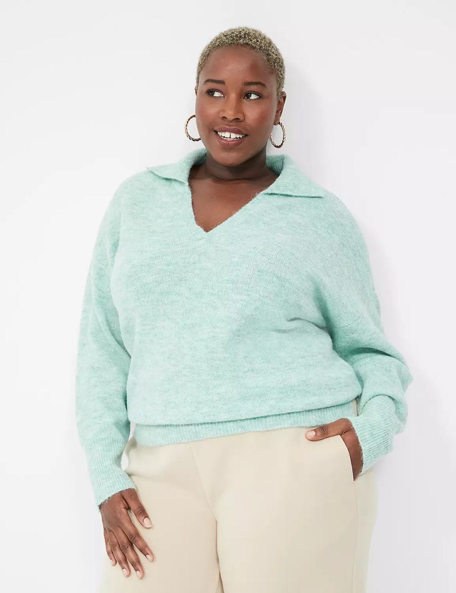 Lane Bryant V-Neck Polo Women Sweaters Light Green | XZH59100WV