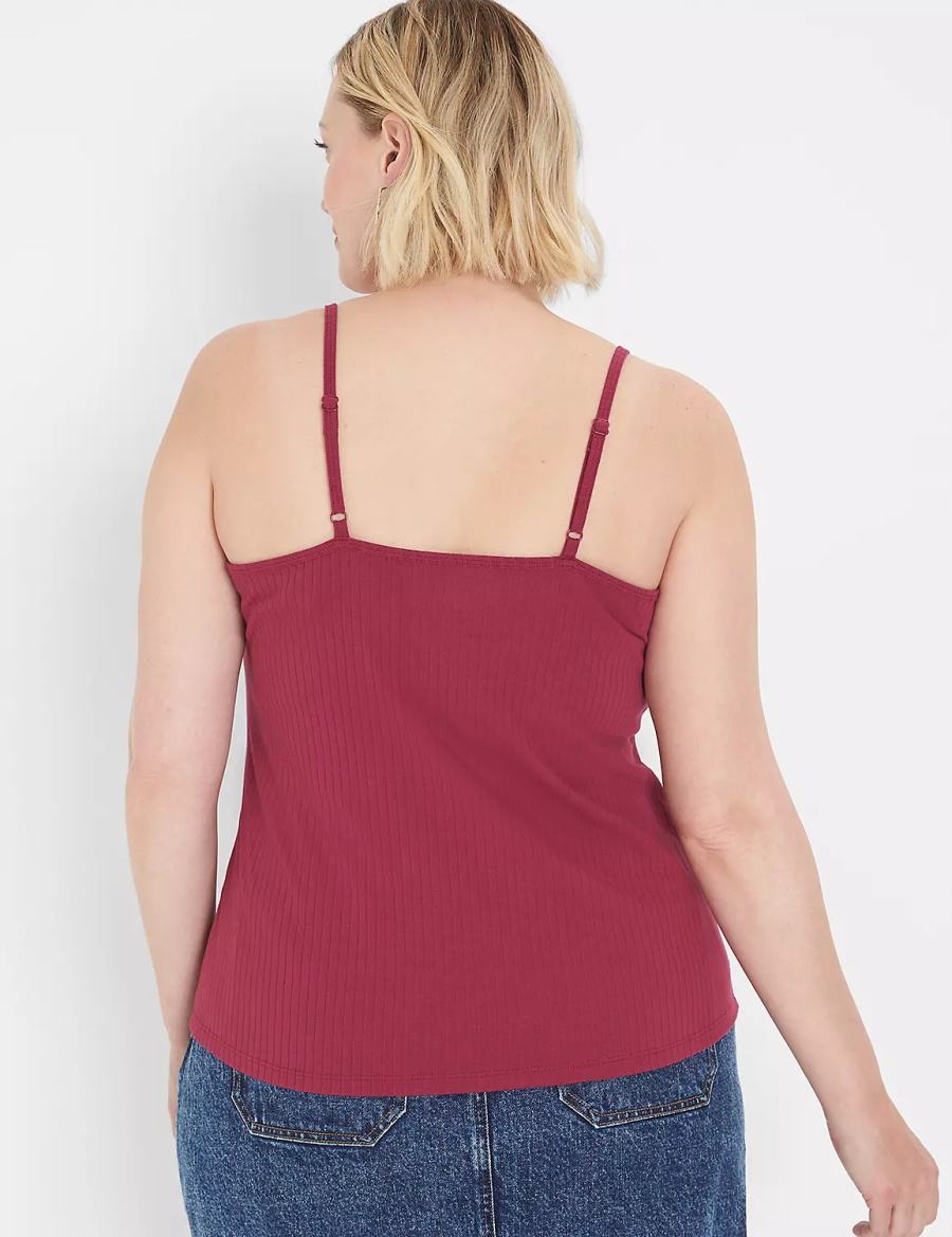 Lane Bryant V-Neck Rib Cami Women Tank Top Burgundy | INP3491GE