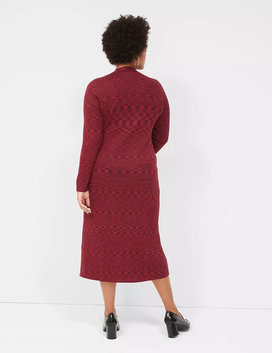 Lane Bryant V-Neck Rib Sweater Women Midi Dress Dark Red | FDC4365WV