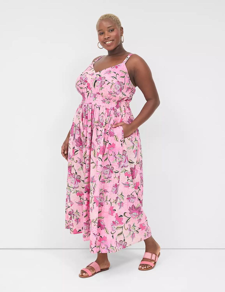 Lane Bryant V-Neck Ruched-Waist Women Maxi Dress Pink | XAL408TK