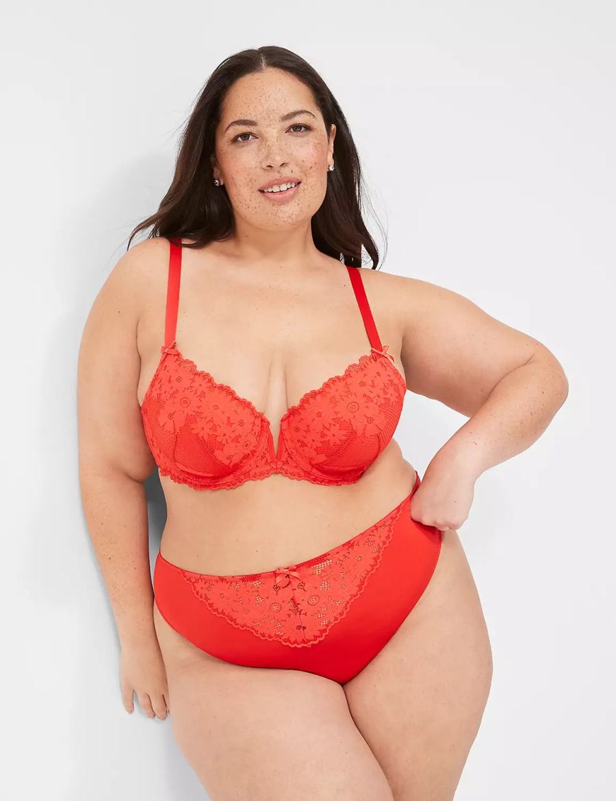 Lane Bryant V-Wire Lace Women Balconette Bra Deep Red | KSQ5435AW