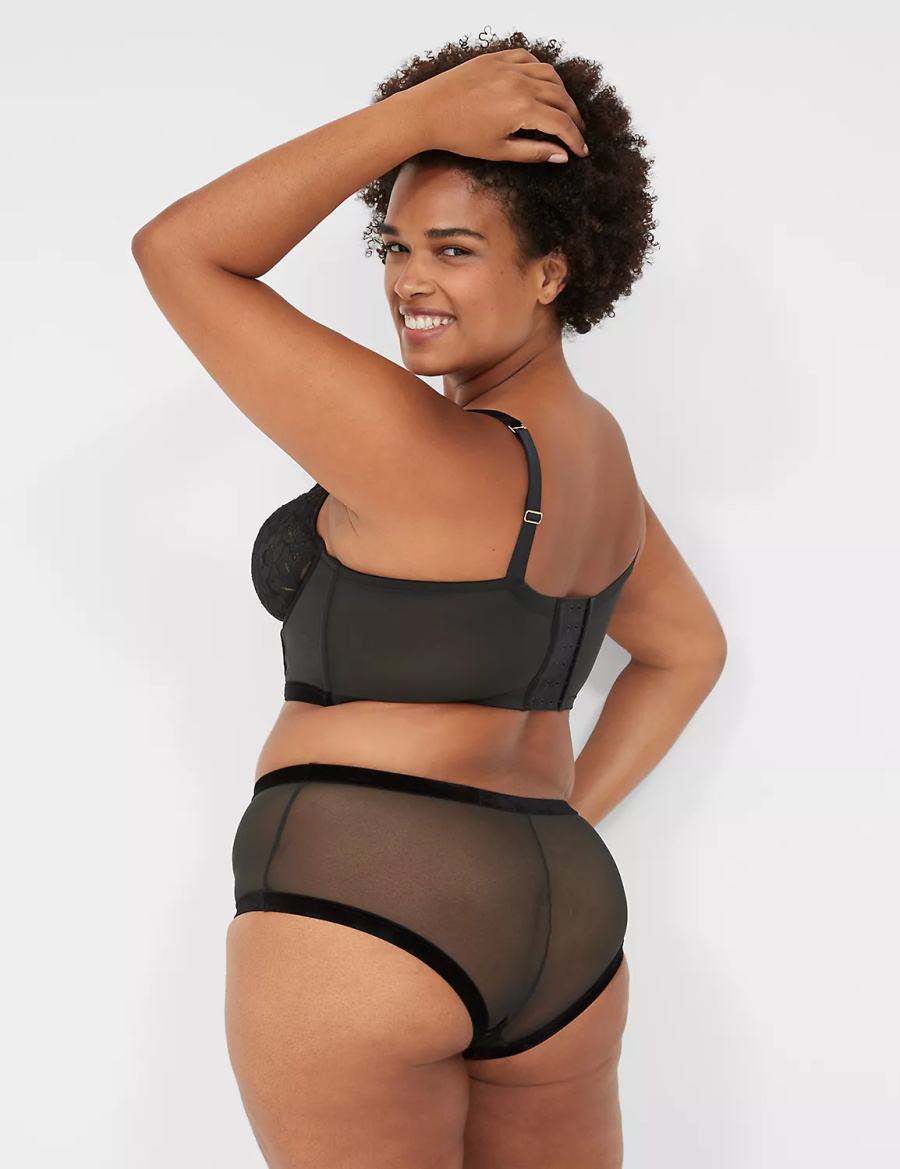 Lane Bryant Velvet-Trim Brief Women Cheeky Panty Black | YCP1663NB