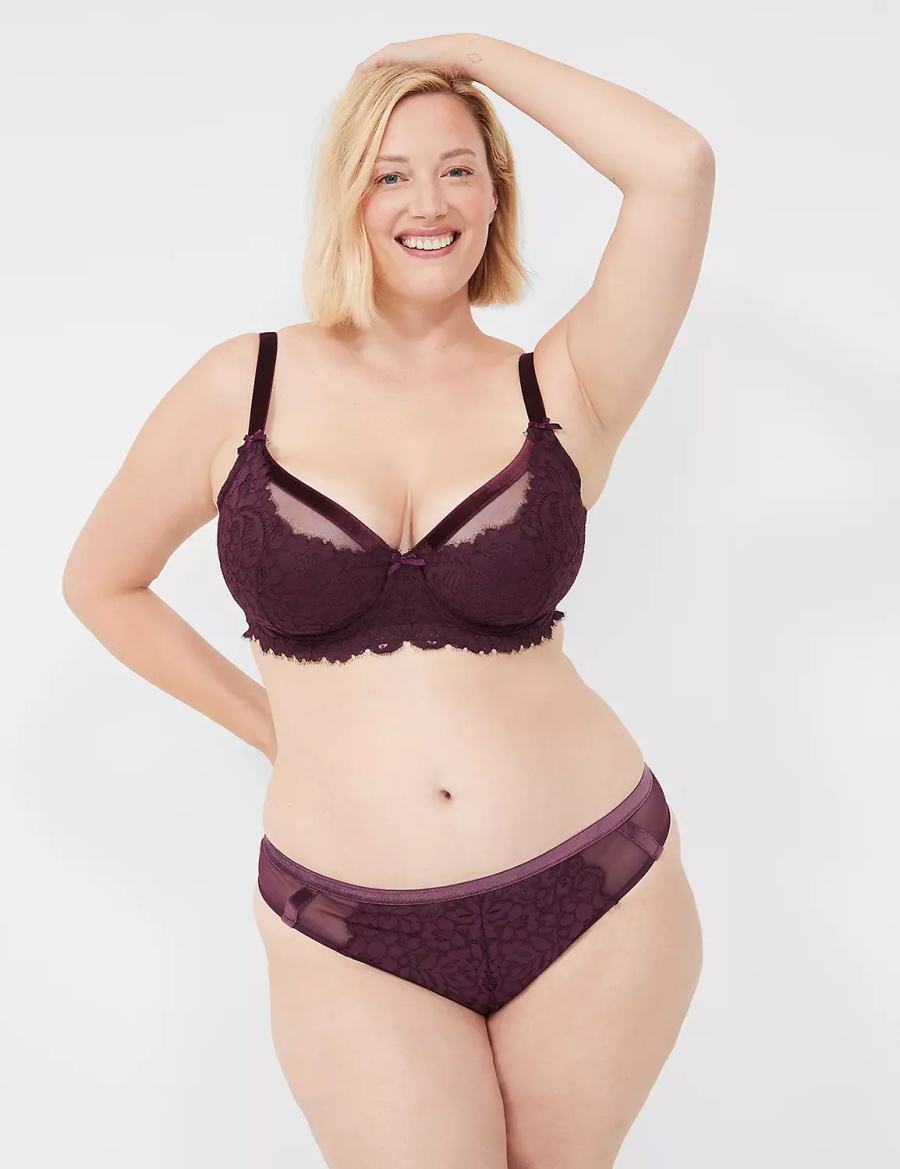 Lane Bryant Velvet-Trim Women Thong Panty Burgundy | JQQ6187ZW