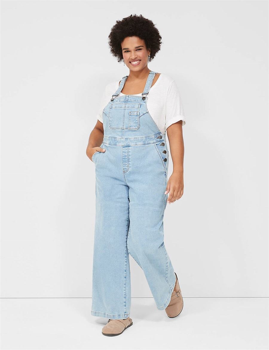 Lane Bryant Wide Leg Denim Women Overall Light Blue | VFY3725RU