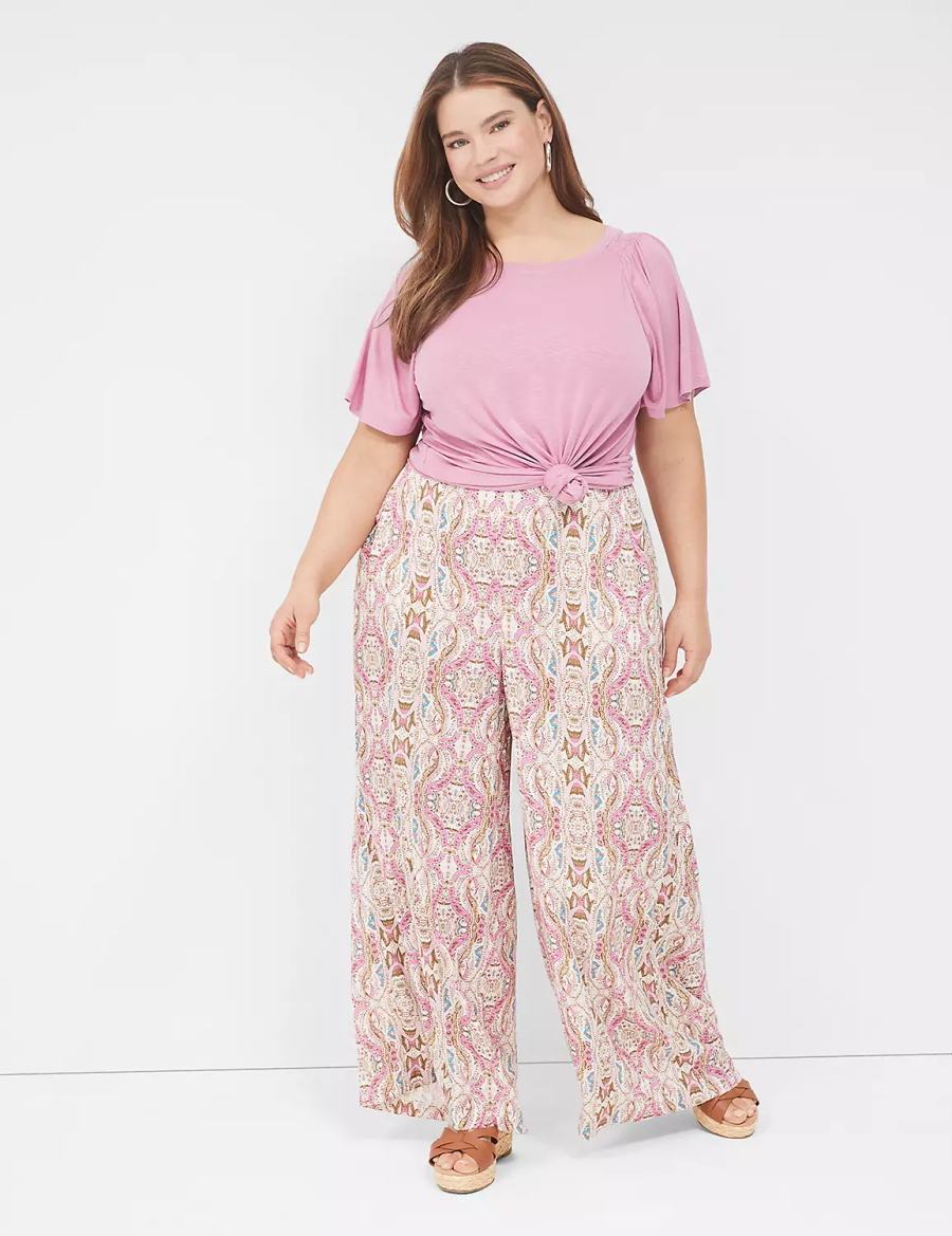 Lane Bryant Wide Leg Vacation Women Pants Pink | FNL4894GU