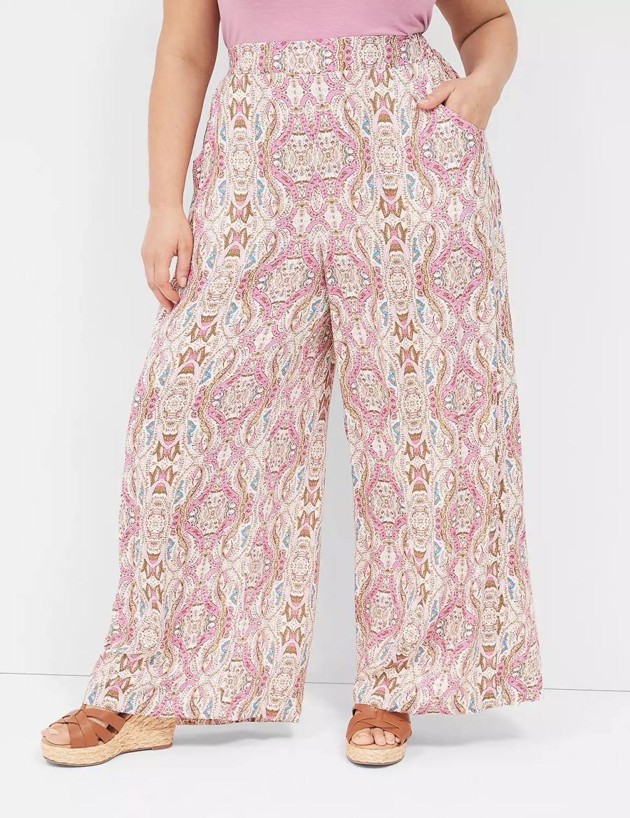 Lane Bryant Wide Leg Vacation Women Pants Pink | FNL4894GU