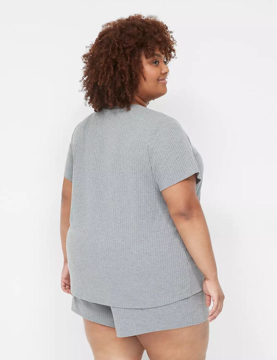 Lane Bryant Wide Rib Pocket V-Neck Tee Women T Shirts Grey | DNJ8955DZ