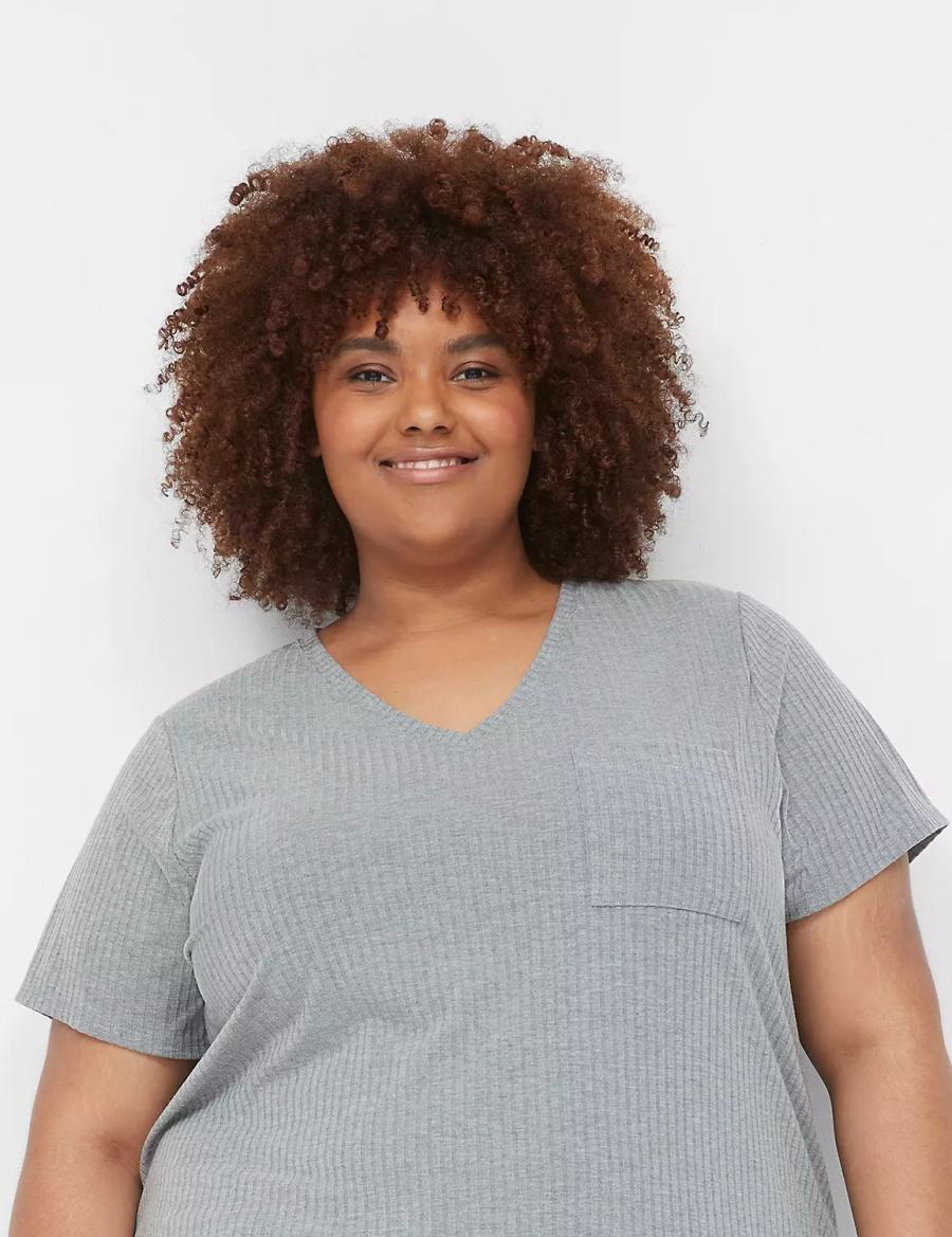 Lane Bryant Wide Rib Pocket V-Neck Tee Women T Shirts Grey | DNJ8955DZ