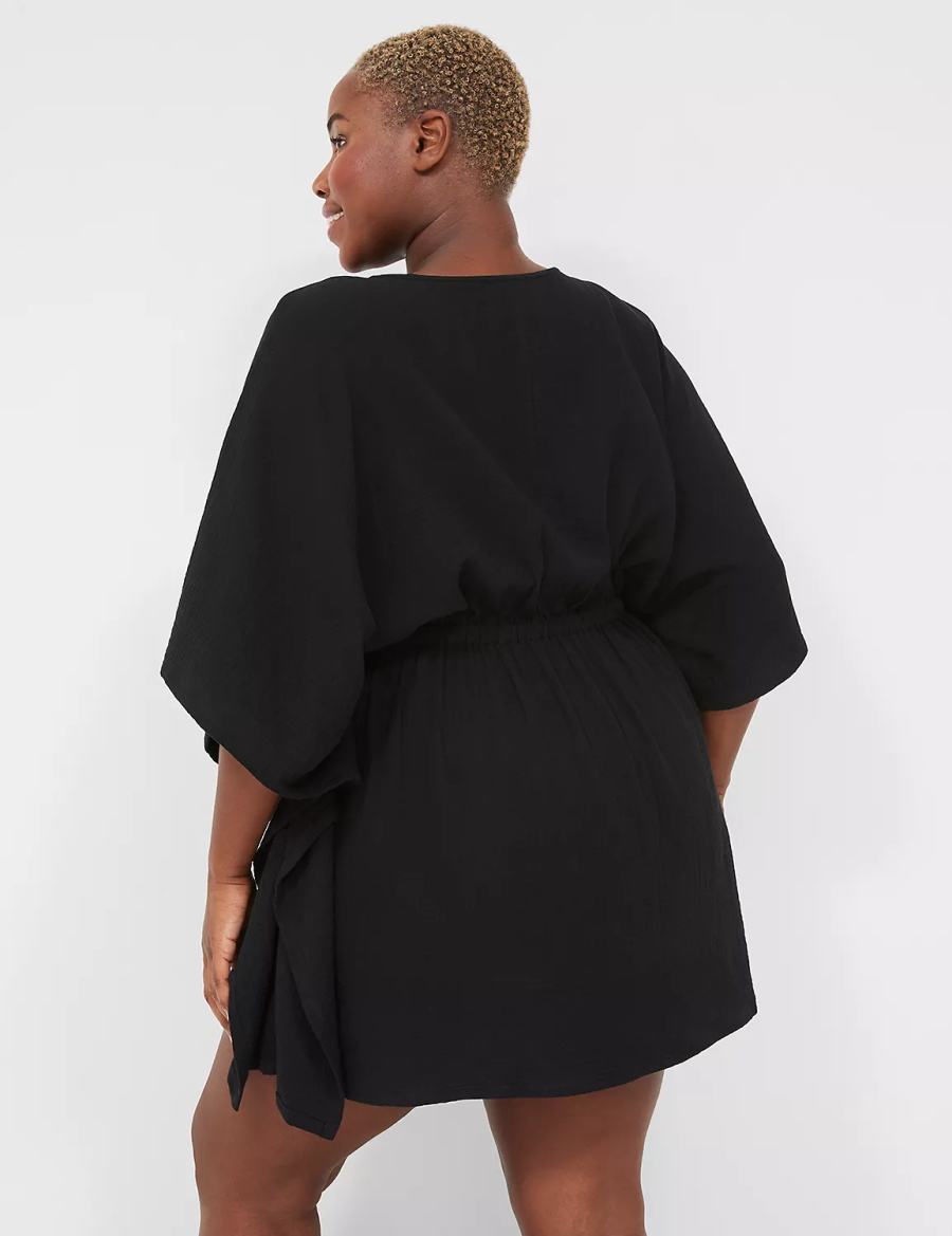 Lane Bryant Woven Crinkle Women Cover Ups Black | NBF110AE