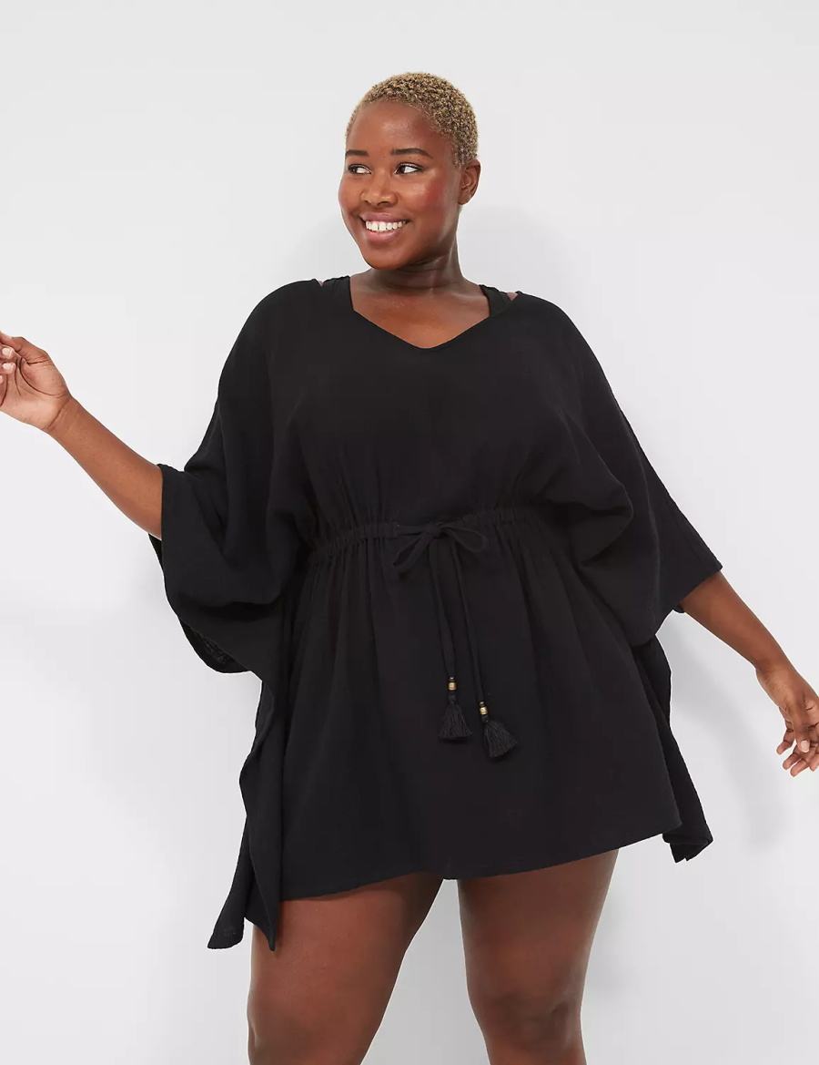 Lane Bryant Woven Crinkle Women Cover Ups Black | NBF110AE