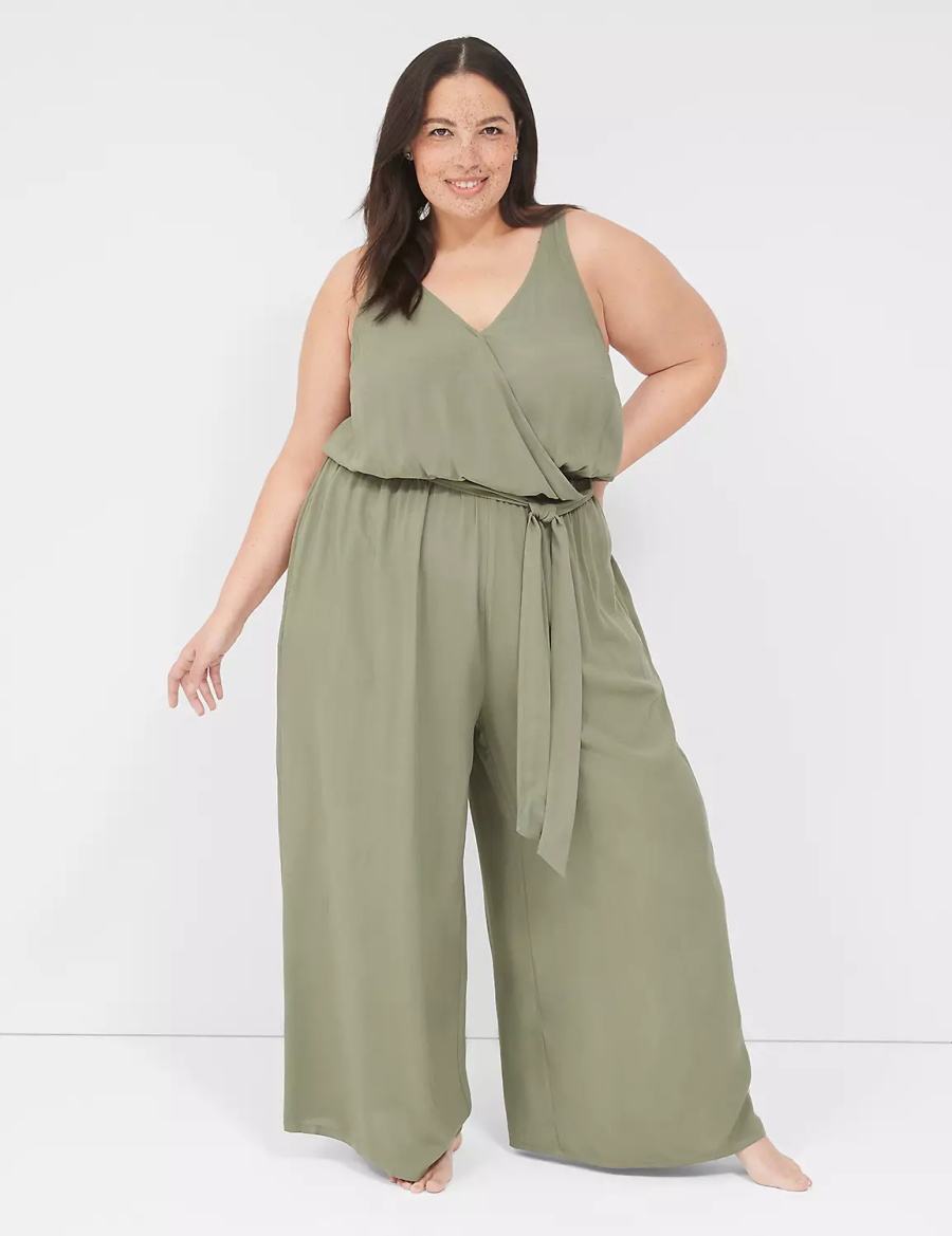 Lane Bryant Woven Jumpsuit Women Cover Ups Green | YKG9816FO