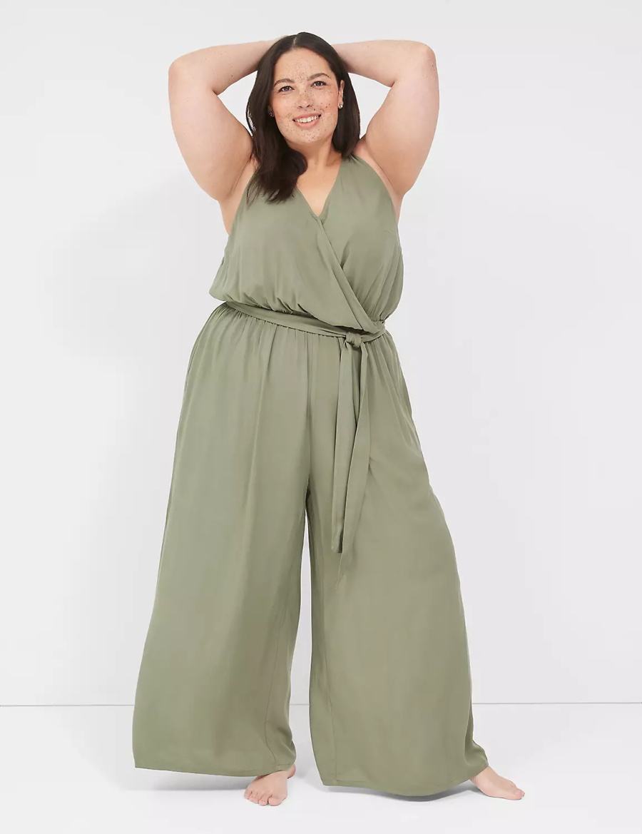 Lane Bryant Woven Jumpsuit Women Cover Ups Green | YKG9816FO