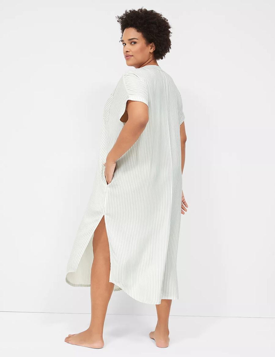 Lane Bryant Woven Maxi Sleepshirt Women Shirts White Stripes | MZU738IE