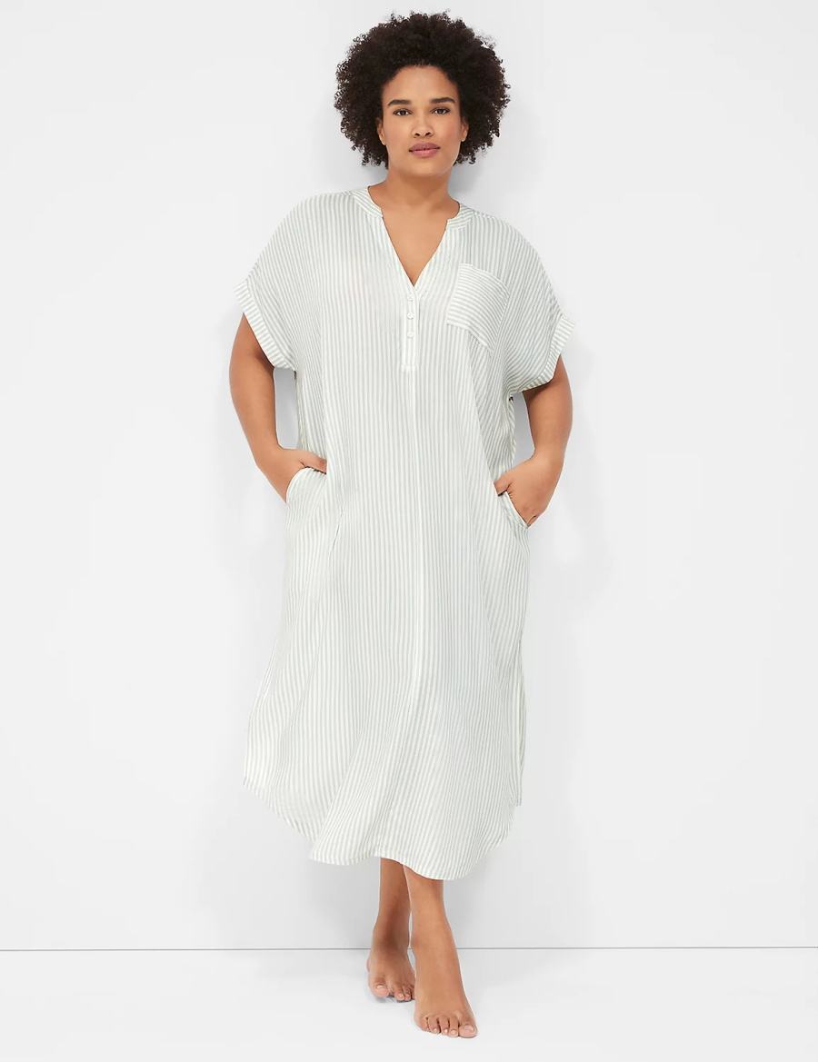 Lane Bryant Woven Maxi Sleepshirt Women Shirts White Stripes | MZU738IE