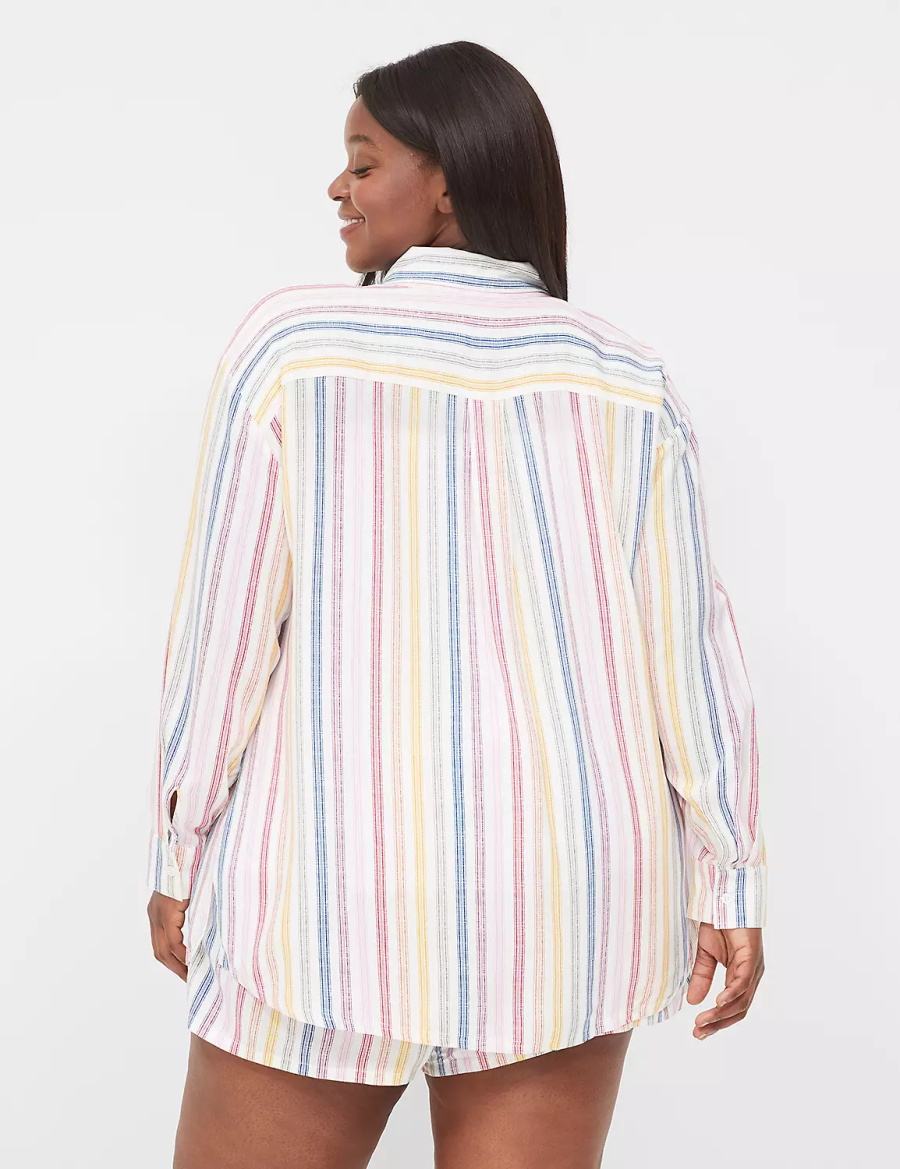 Lane Bryant Woven Print Mix Sleep Women Shirts White Multicolor Stripes | EBE377NP