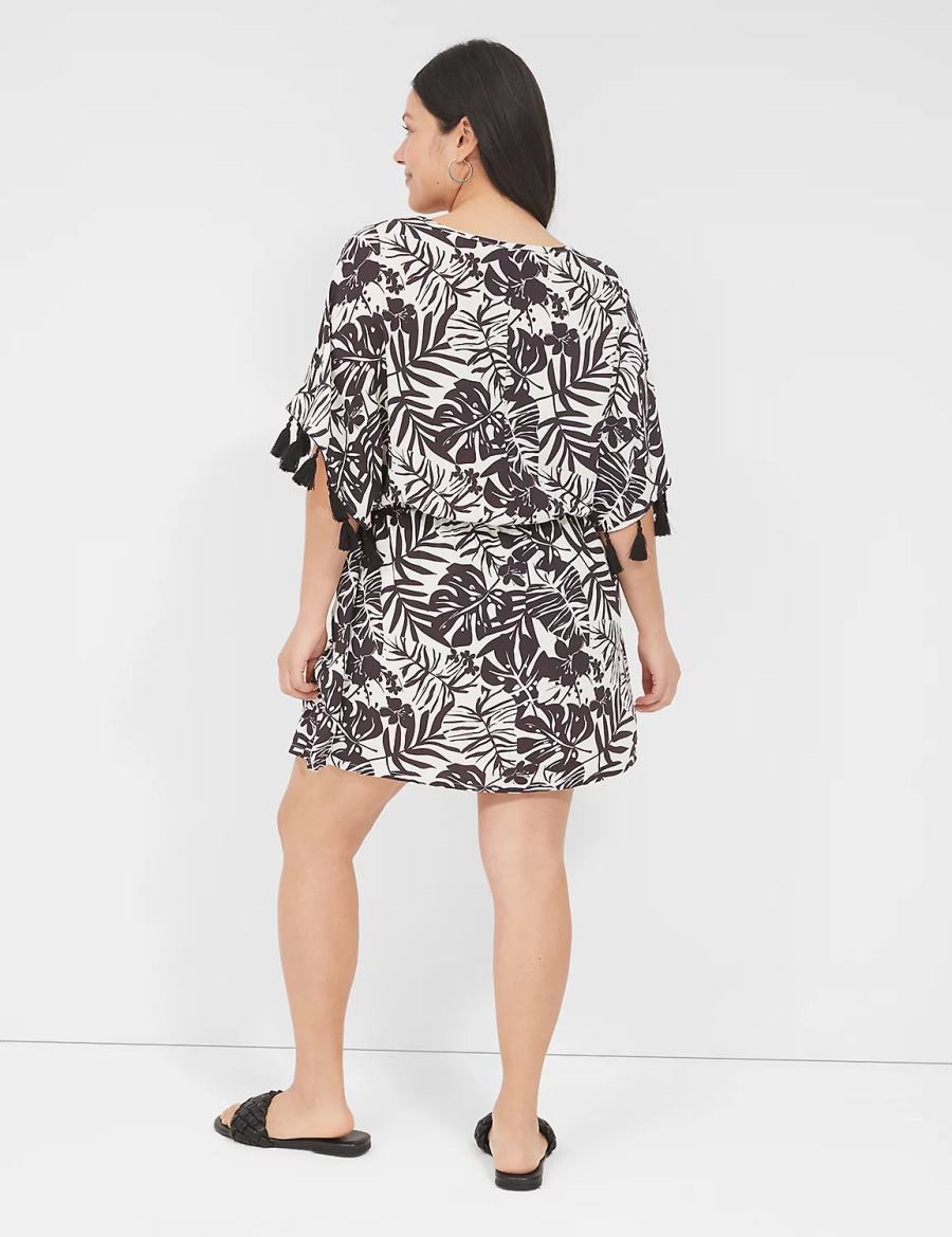 Lane Bryant Woven Tassel-Trim Women Cover Ups Black White | CAF2749AI