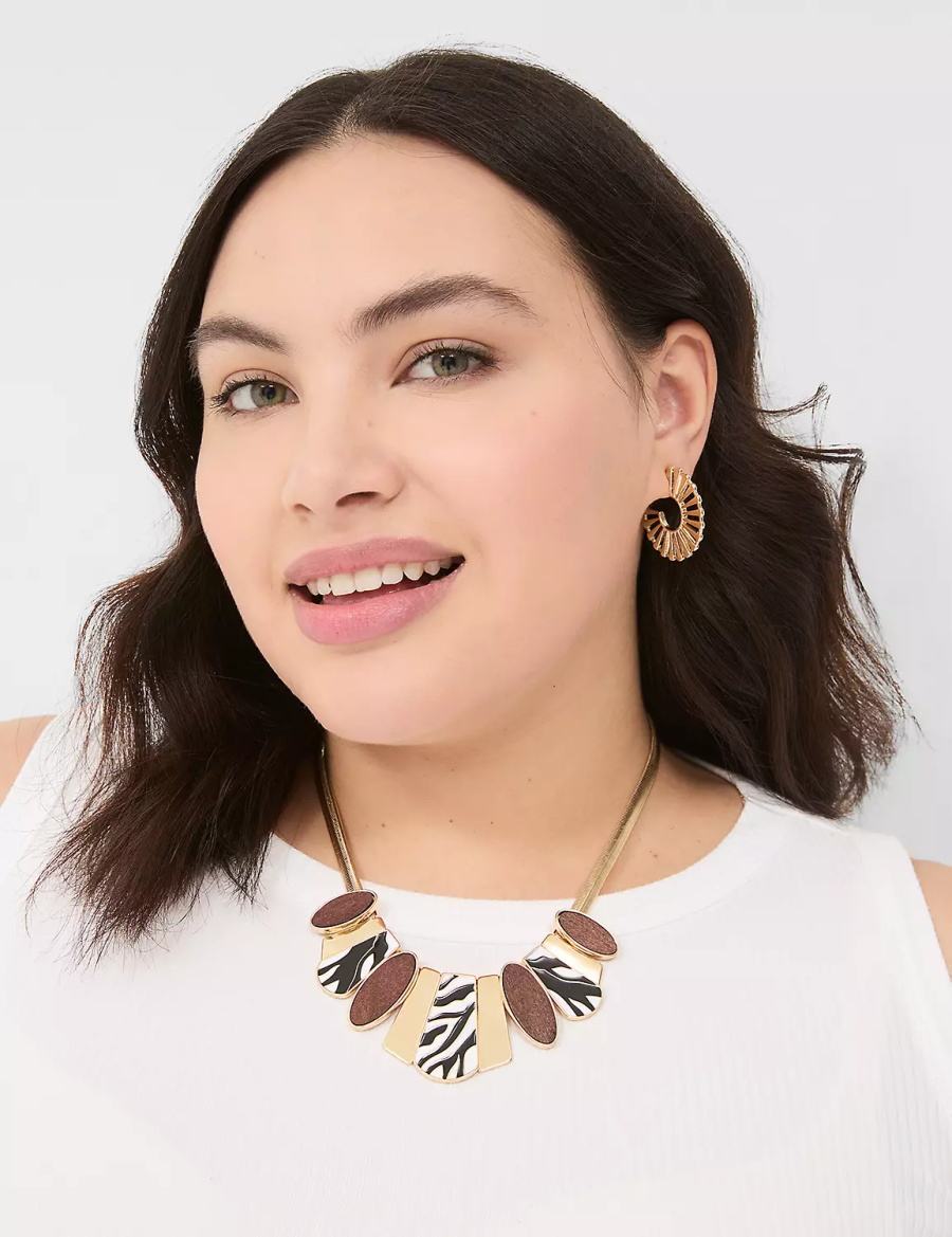 Lane Bryant Zebra Print & Wood Statement Women Necklace Gold | KQW3691FZ